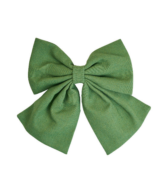 Thyme green bow from the Cottagecore Collection Hairbows – Limited Edition, handcrafted from leftover fabrics.