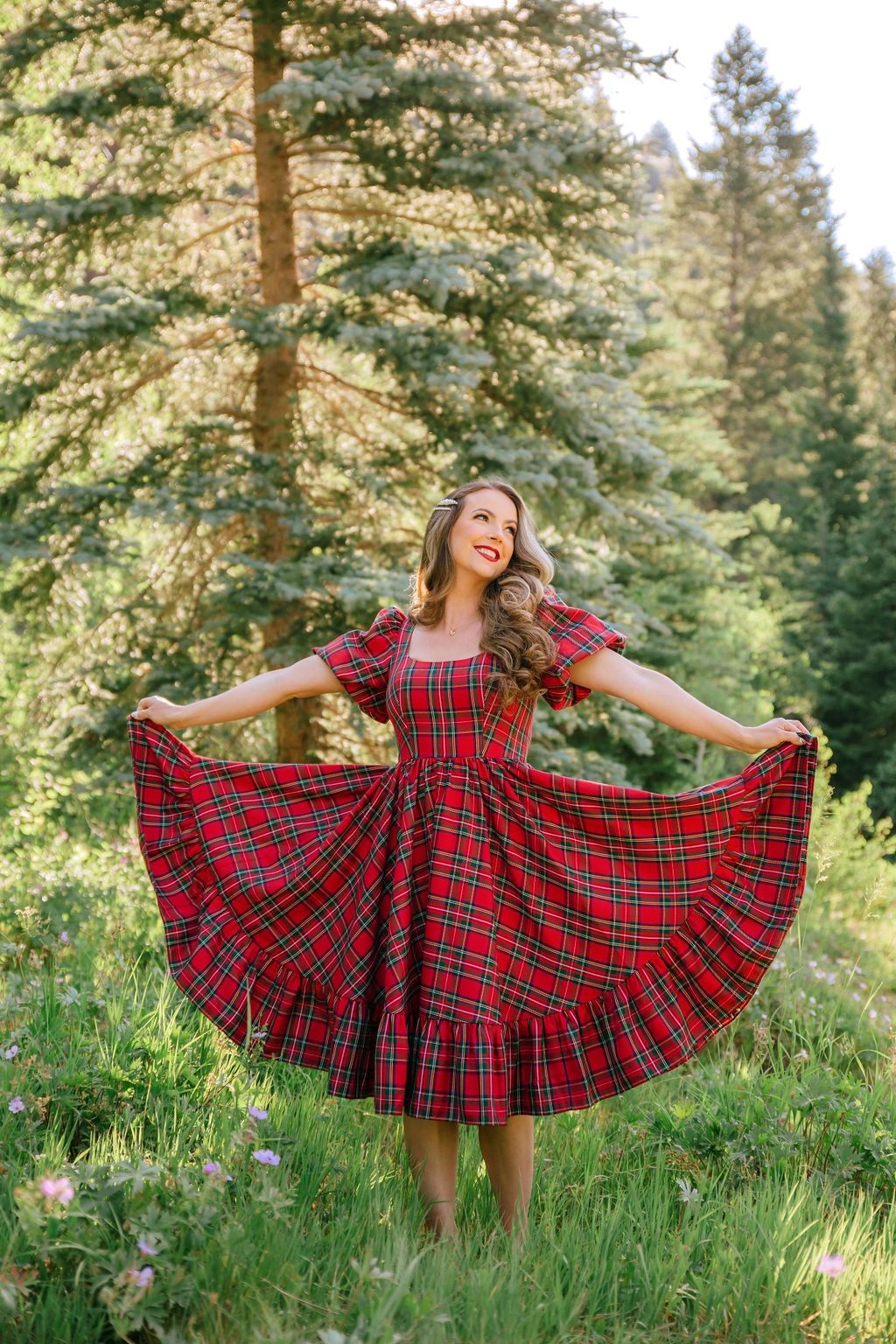 red black checkered dress Red Plaid Bow Neck Mini Dress - All Dresses