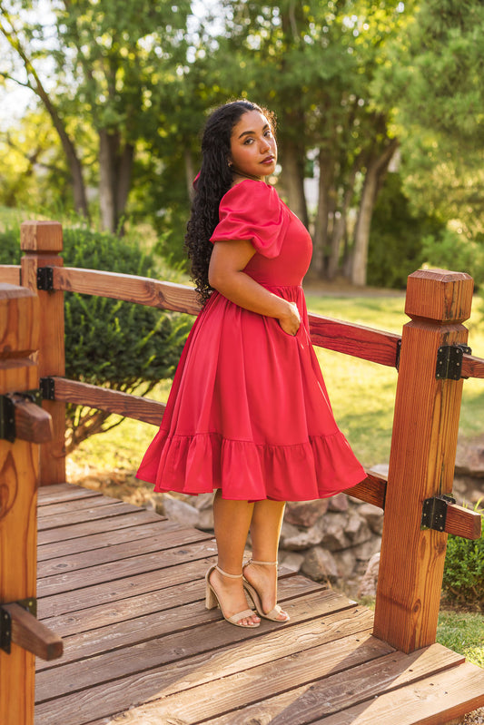 Novella Dress in Ruby Red