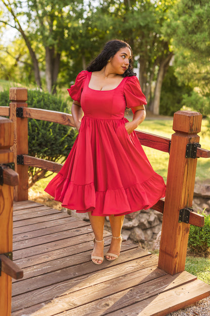 Novella Dress in Ruby Red