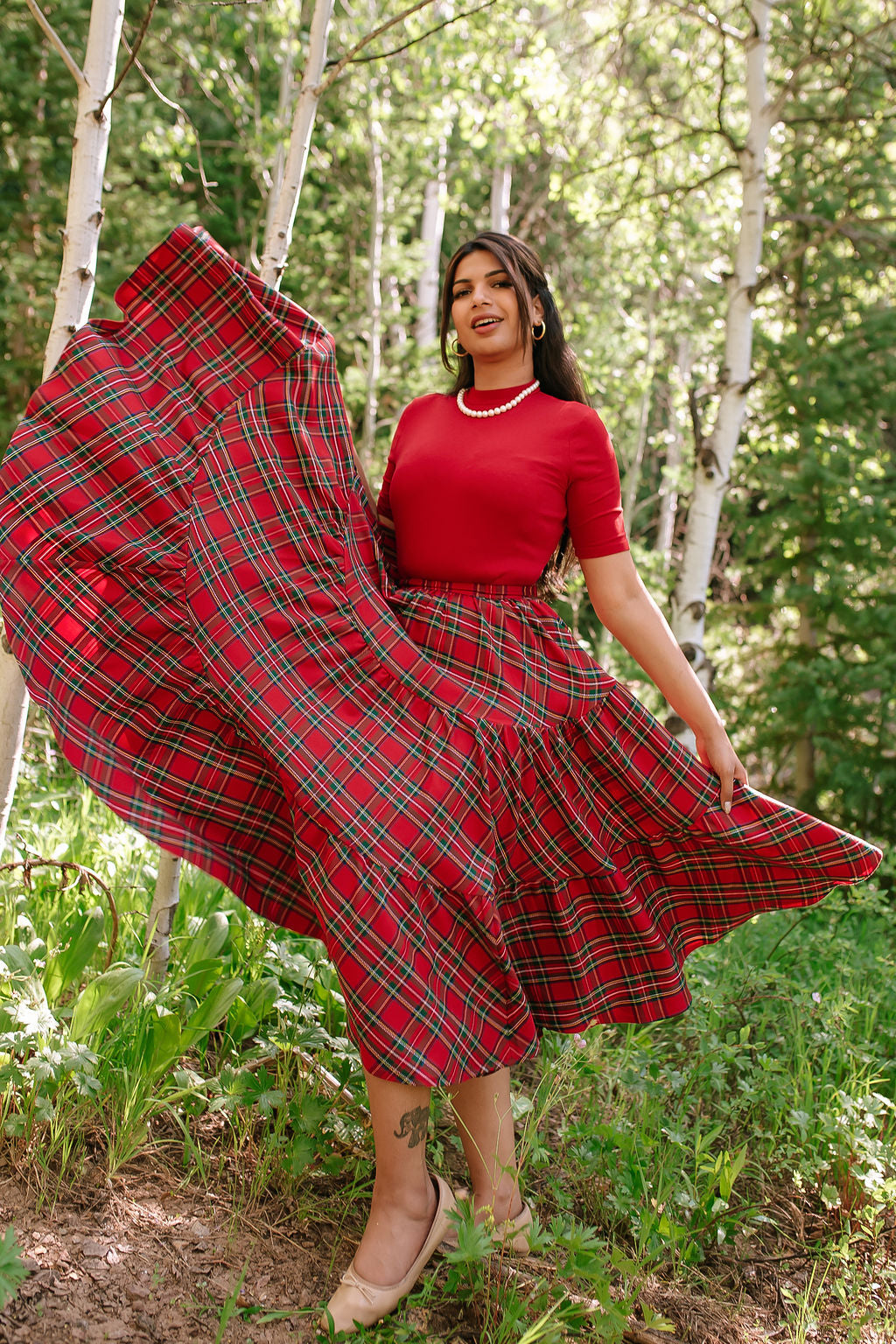 Long plaid holiday skirt best sale