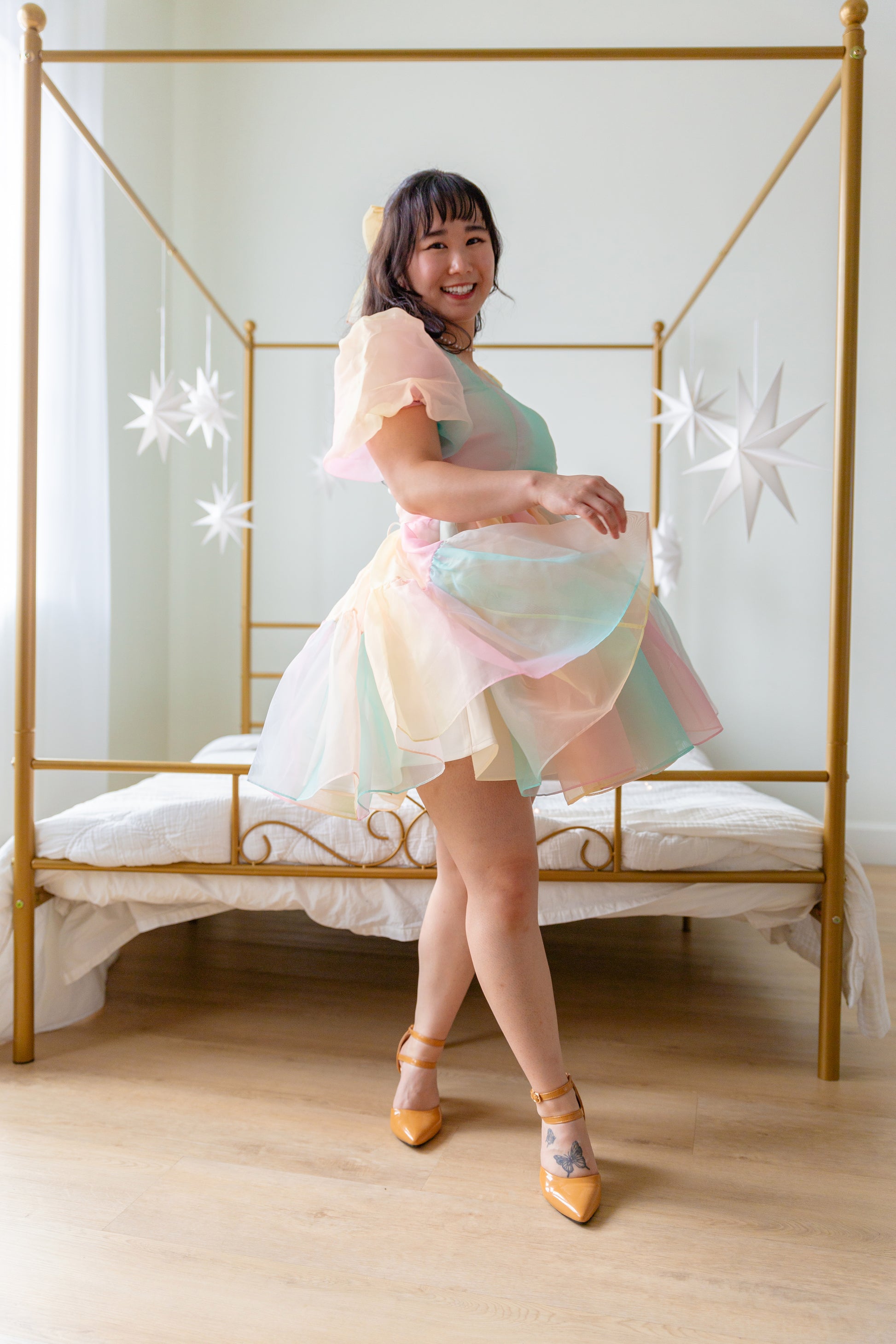 pastel puff dress Romantic Voluminous Sleeve Dress - Pastel Yellow
